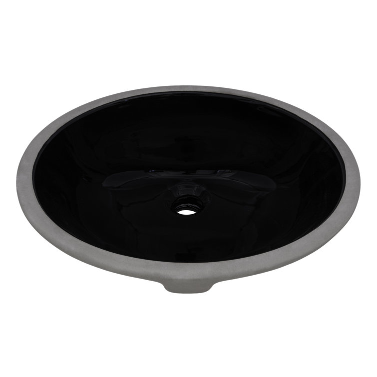 Black Oval Ceramic Undermount Bathroom Sink with Overflow