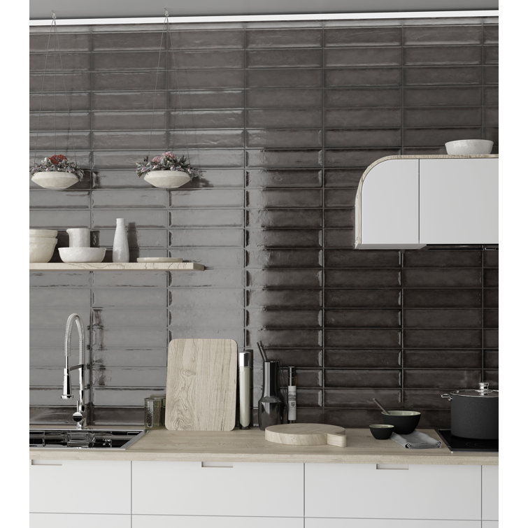 Charcoal Glossy Ceramic 3x12 Wall Tile for Bathroom and Kitchen