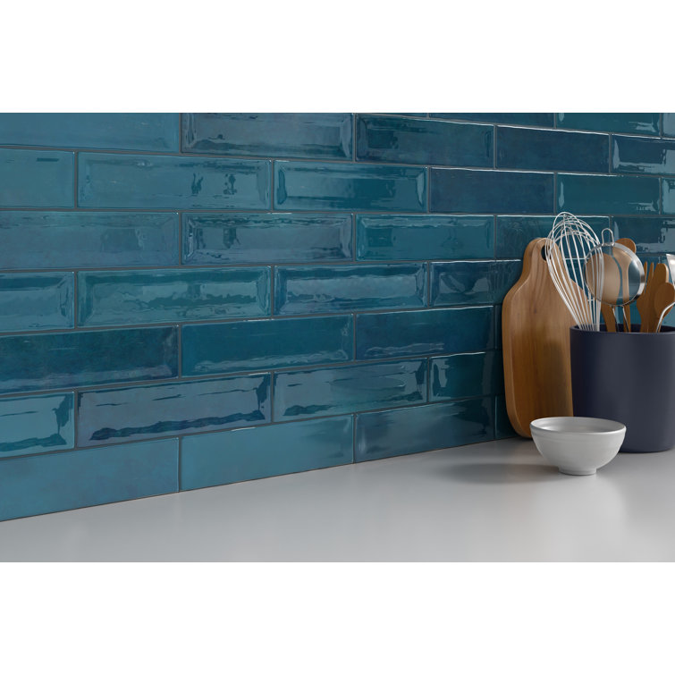 Raku Blue Glossy Ceramic Rectangular Wall Tile