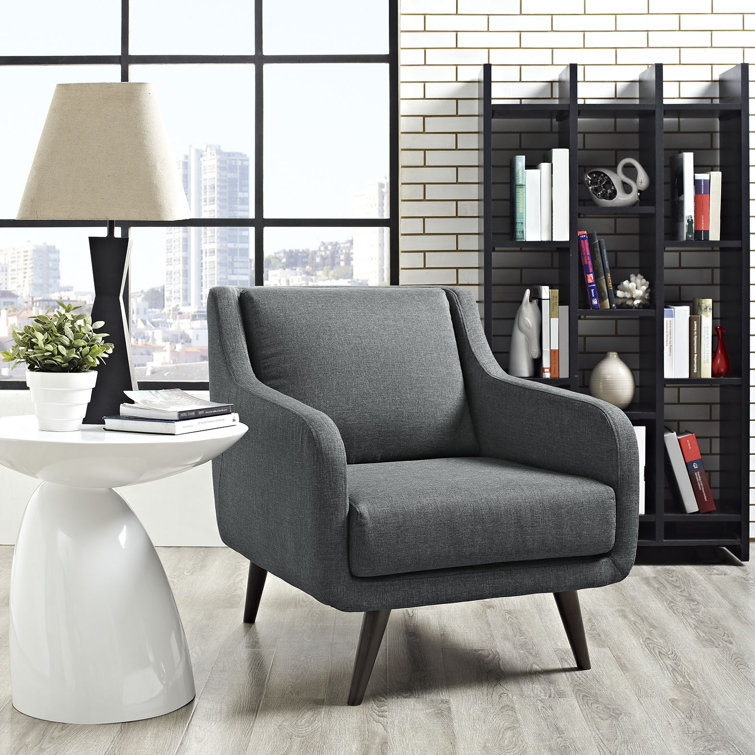Gray Mid-Century Modern Upholstered Armchair with Espresso Legs