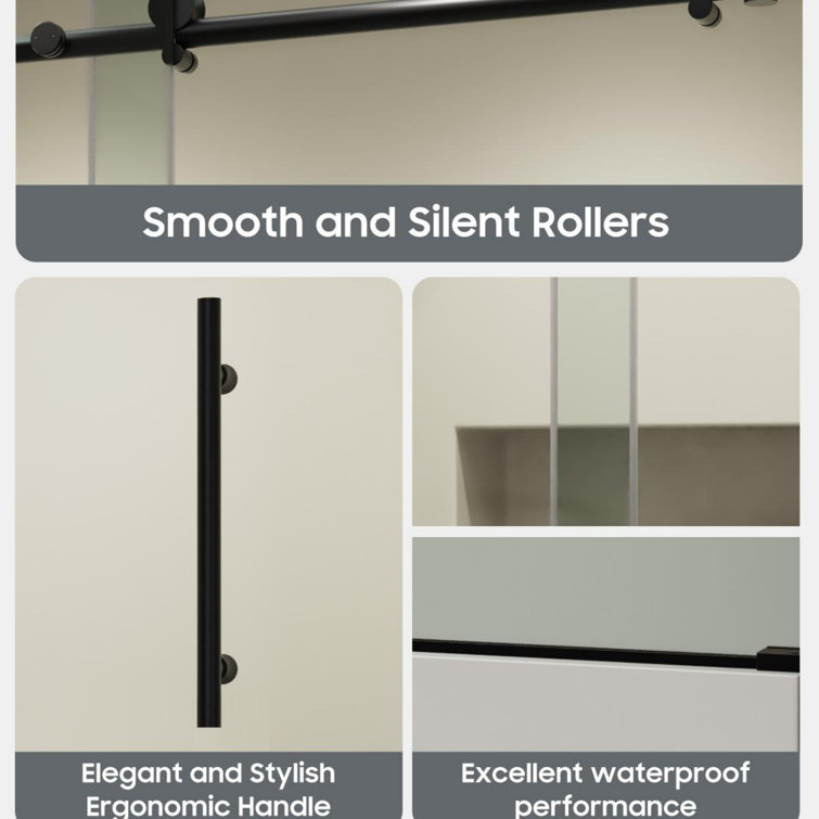 Matte Black Frameless Sliding Glass Shower Doors with Stainless Steel Hardware