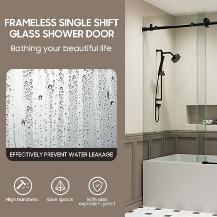 Matte Black Frameless Sliding Glass Shower Doors with Stainless Steel Hardware