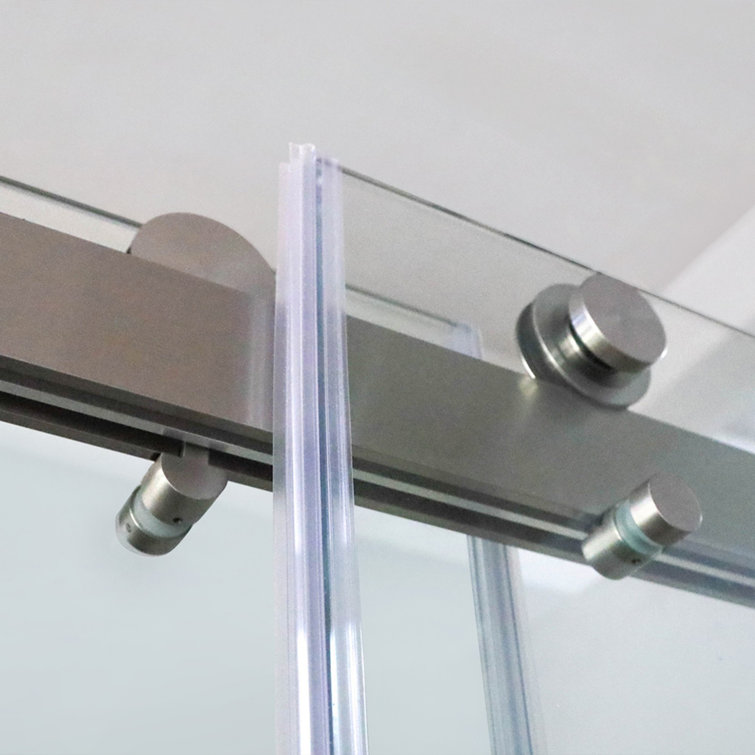 Frameless 60" Clear Glass Sliding Shower Doors with Brushed Nickel Finish