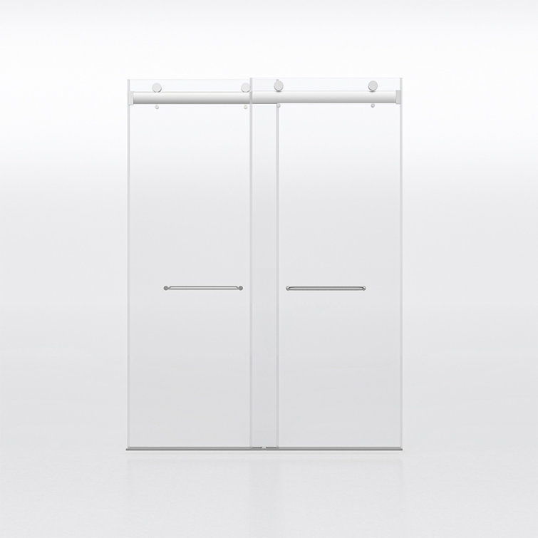 Frameless 60" Clear Glass Sliding Shower Doors with Brushed Nickel Finish