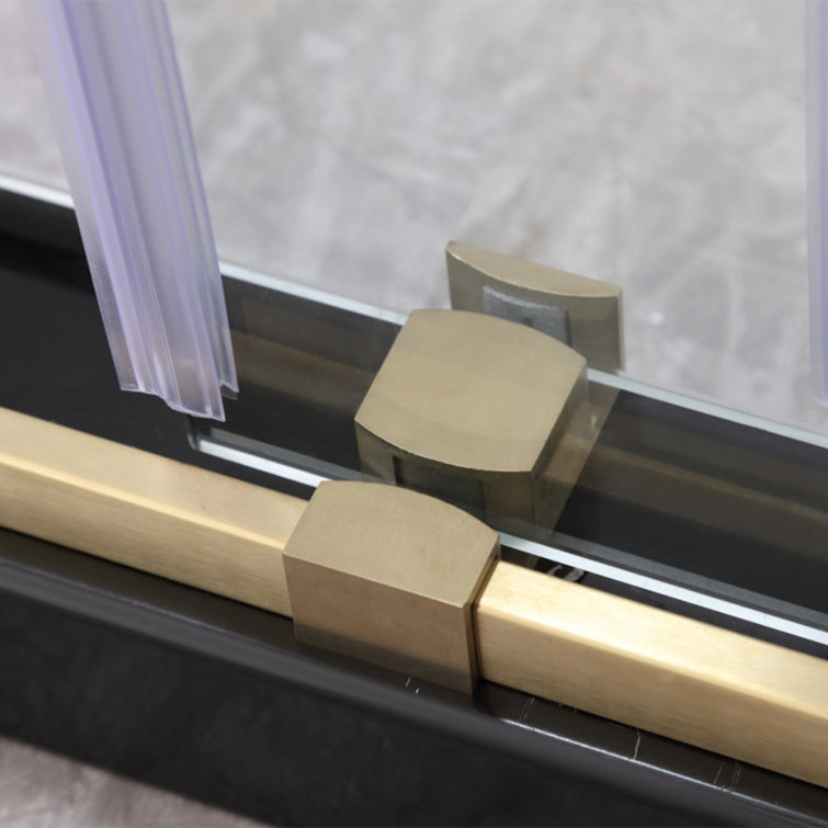60" x 76" Frameless Brushed Gold Sliding Glass Shower Doors