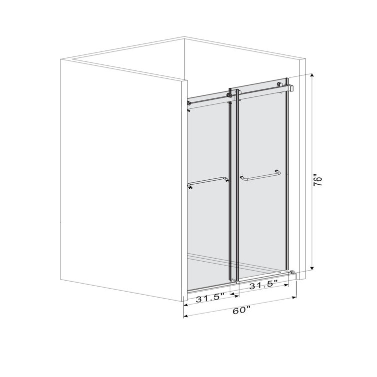 60" x 76" Frameless Brushed Gold Sliding Glass Shower Doors