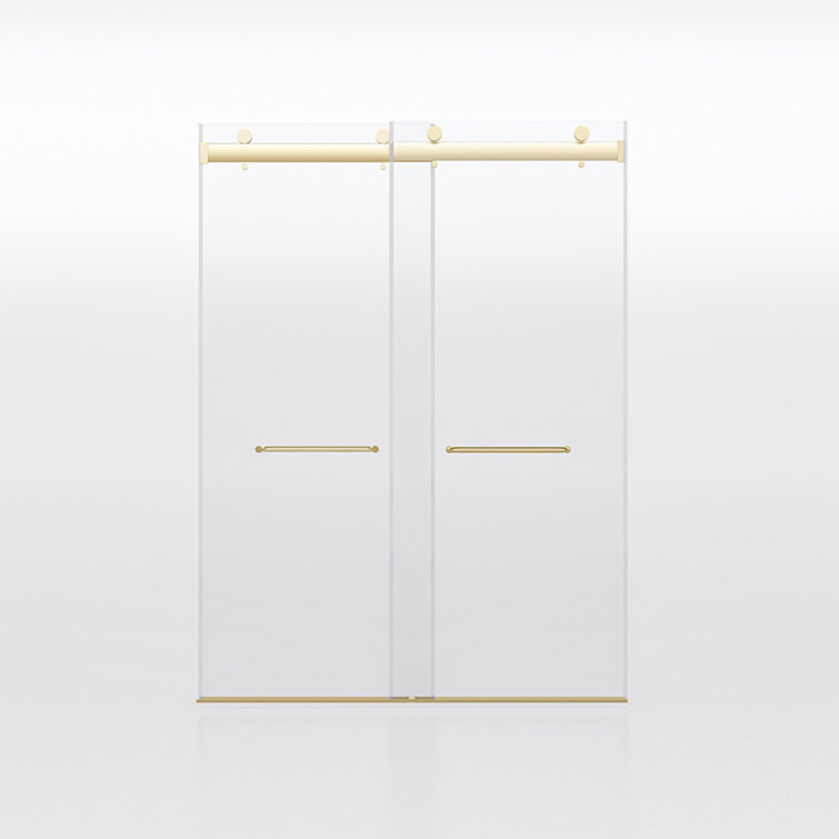 60" x 76" Frameless Brushed Gold Sliding Glass Shower Doors