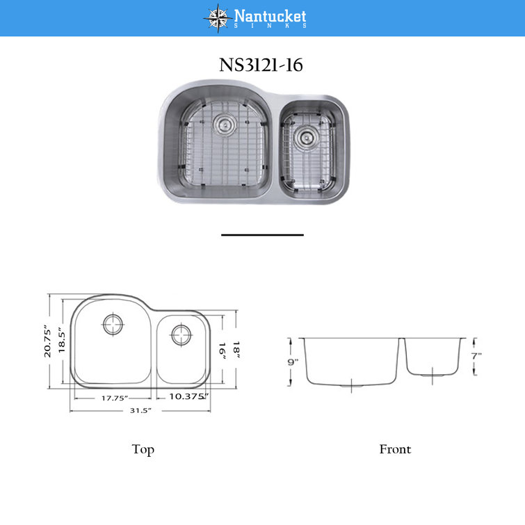 31.5'' Satin Stainless Steel Double Bowl Undermount Kitchen Sink