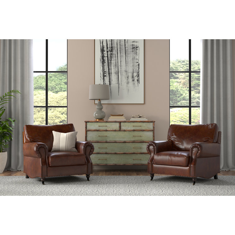 Papa's Brown Leather Traditional Arm Chair with Nailhead Trim