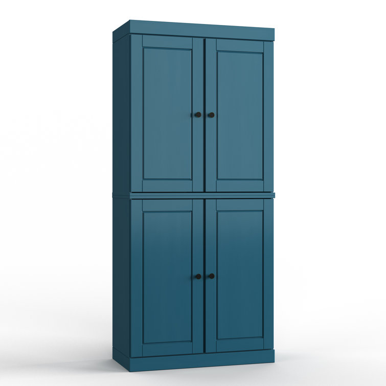 Teal Blue Solid Wood Living Room Cabinet with Adjustable Shelving