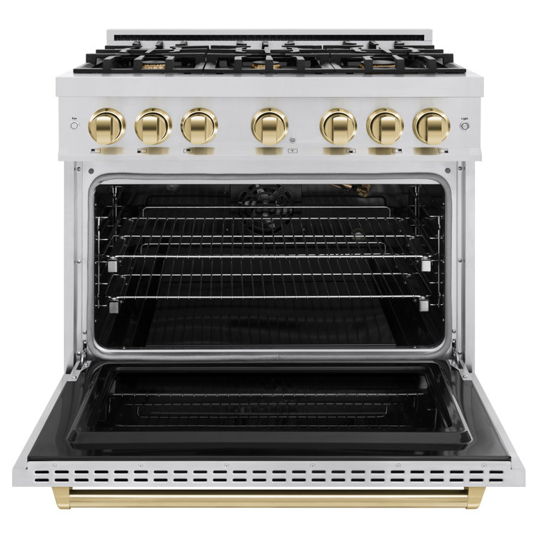 ZLINE 36" Stainless Steel Gas Range with Polished Gold Accents
