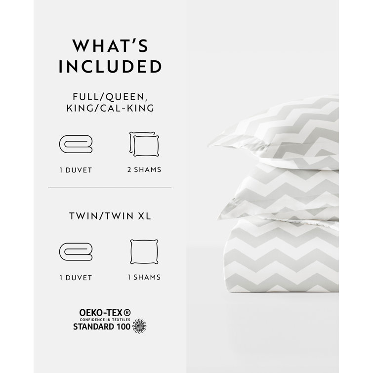 Gray and White Geometric Microfiber Queen Duvet Cover Set