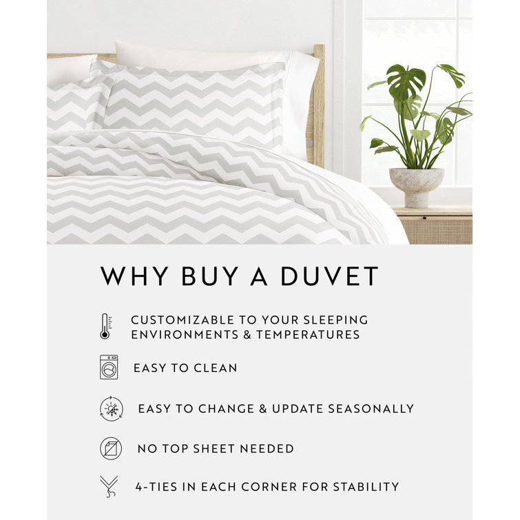 Gray and White Geometric Microfiber Queen Duvet Cover Set