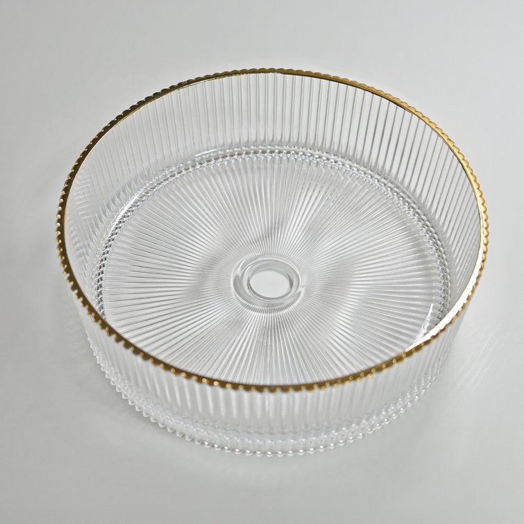 Clear and Gold Round Ribbed Glass Vessel Sink