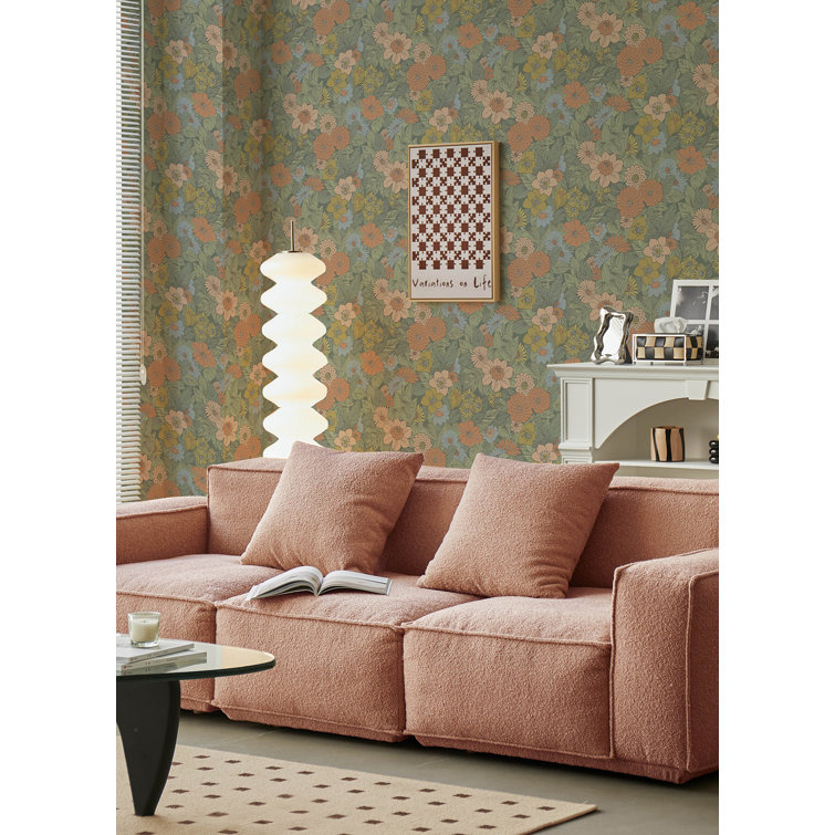 Green Retro Floral Peel and Stick Wallpaper Roll