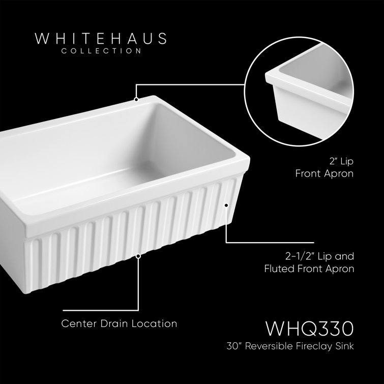 White 31" Fireclay Farmhouse Drop-In Kitchen Sink
