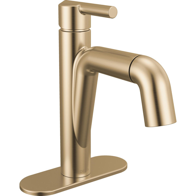 Champagne Bronze Single Hole Pull-Down Bathroom Faucet