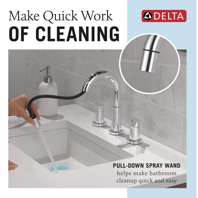 Chrome Pull-Down Widespread Bathroom Faucet with Sprayer