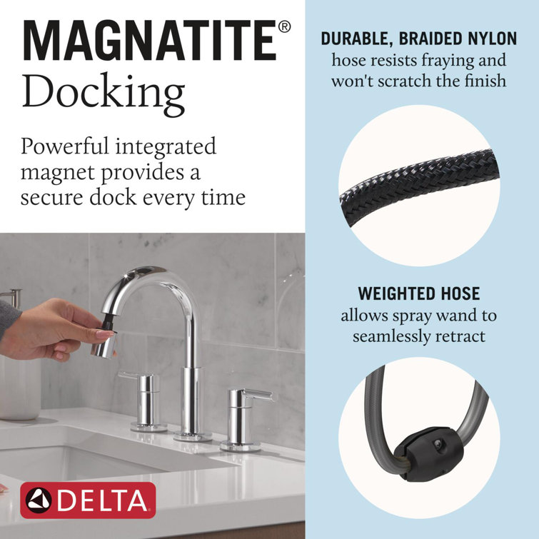 Chrome Pull-Down Widespread Bathroom Faucet with Sprayer