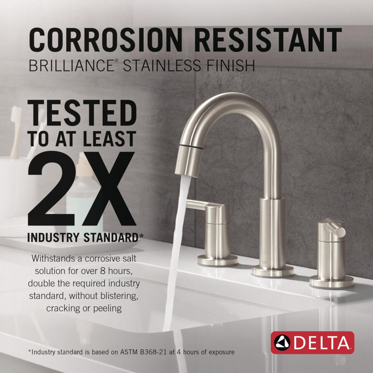 Nicoli Brushed Stainless Steel Widespread Bathroom Faucet with Pull-Down Sprayer