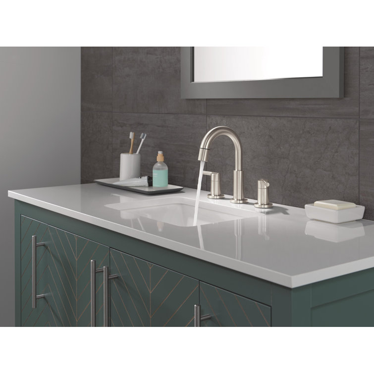 Nicoli Brushed Stainless Steel Widespread Bathroom Faucet with Pull-Down Sprayer