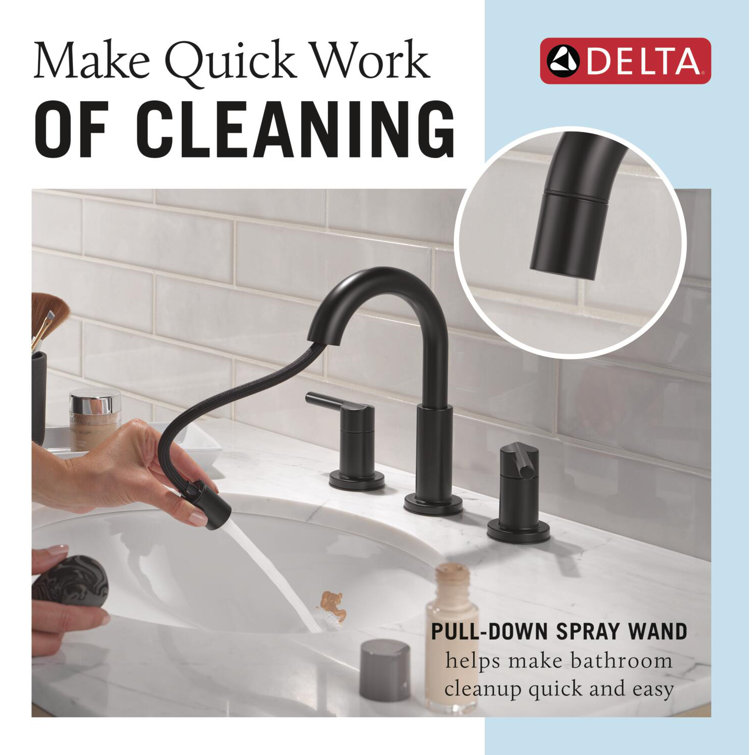 Matte Black Double Handle High Arc Widespread Bathroom Faucet