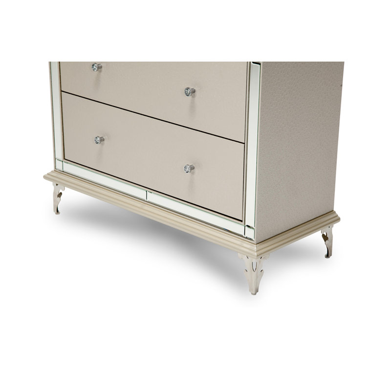 Gray Mirrored 5-Drawer Soft Close Mid-Century Dresser