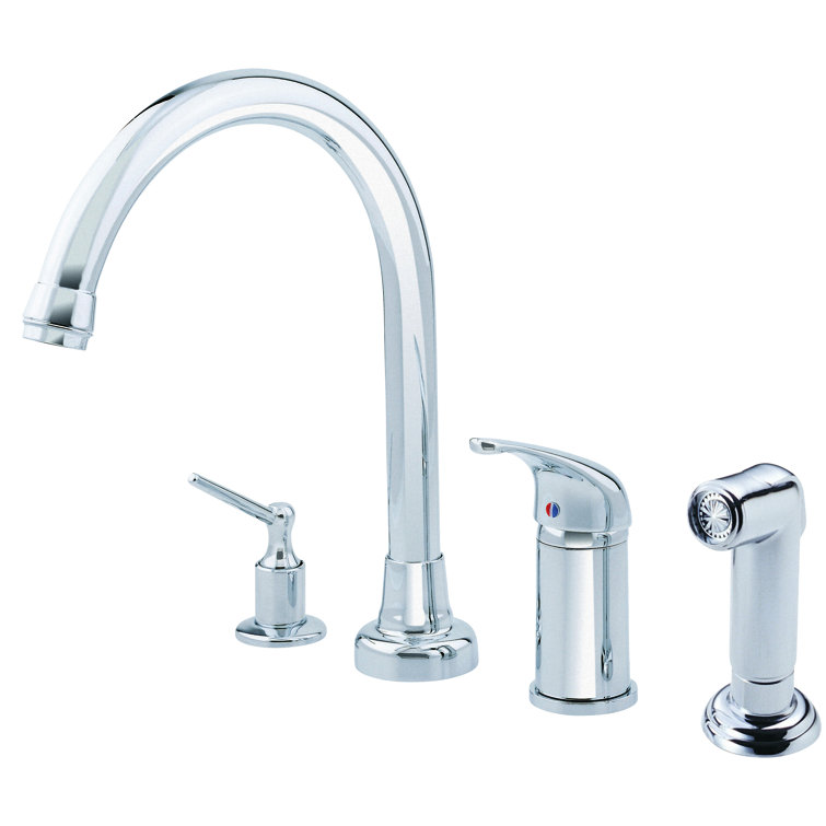 Chrome Single Handle High-Rise Kitchen Faucet with Side Spray and Soap Dispenser