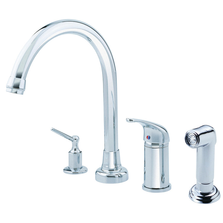 Chrome Single Handle High-Rise Kitchen Faucet with Side Spray and Soap Dispenser