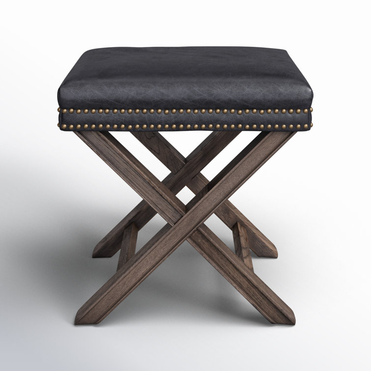 Durango Black Leather 20'' Modern Ottoman with Brass Nailheads