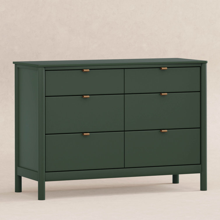 Forest Green 6-Drawer Dresser with Vegan Leather Pulls