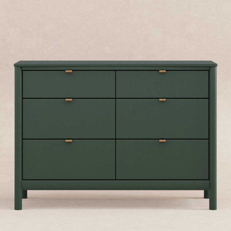 Forest Green 6-Drawer Dresser with Vegan Leather Pulls