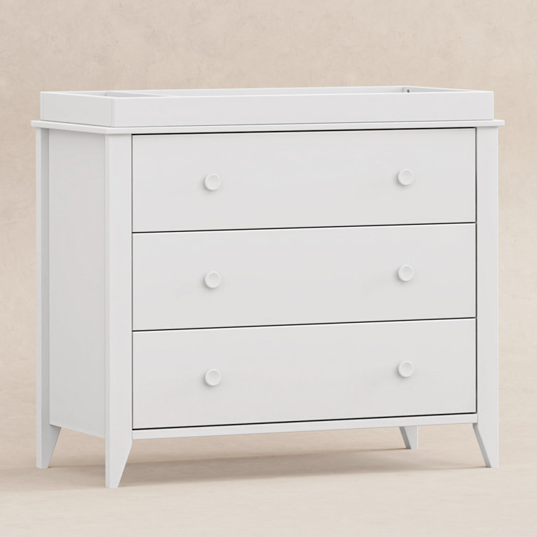 White Mid-Century Modern 3-Drawer Changer Dresser