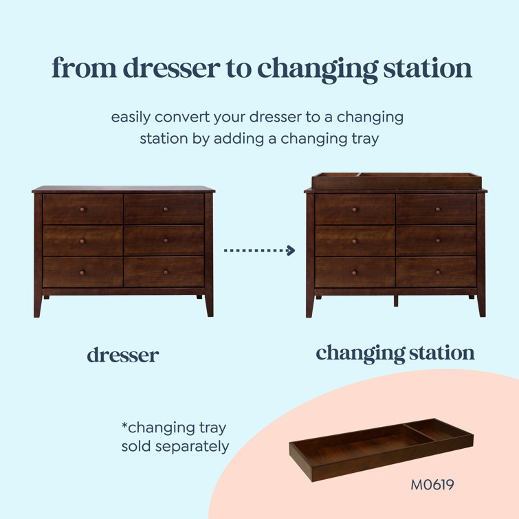 Espresso Pine Wood Double Nursery Dresser with 6 Drawers