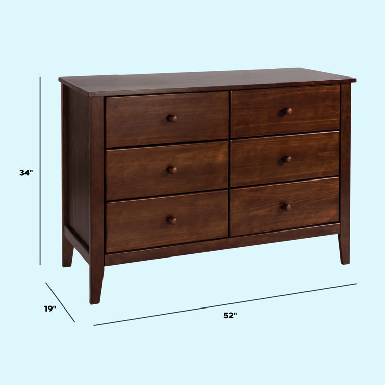 Espresso Pine Wood Double Nursery Dresser with 6 Drawers