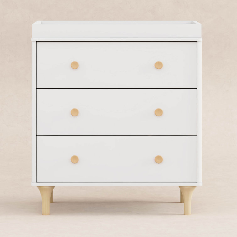 White and Natural Wood 3-Drawer Nursery Dresser with Changing Tray