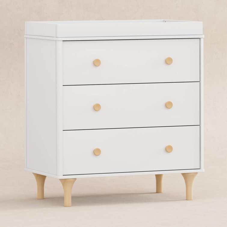 White and Natural Wood 3-Drawer Nursery Dresser with Changing Tray