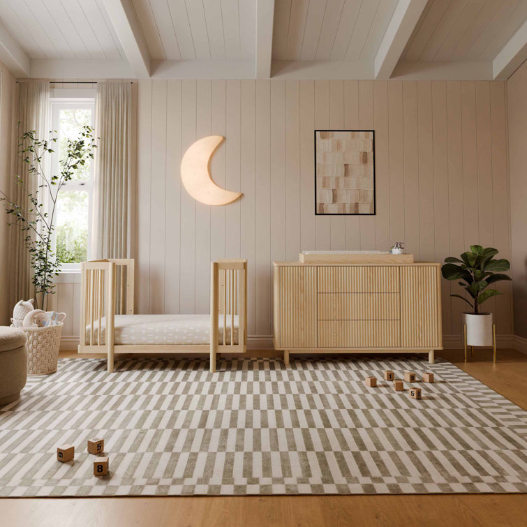 Blonde Pine Wood Convertible Crib with Rounded Spindles