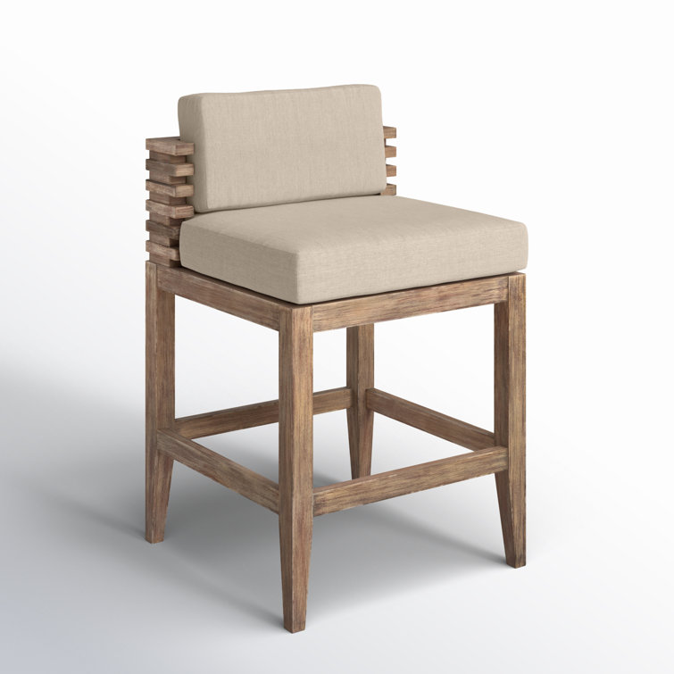 Taupe Cushion Light Brown Eucalyptus Wood Outdoor Bar Stool