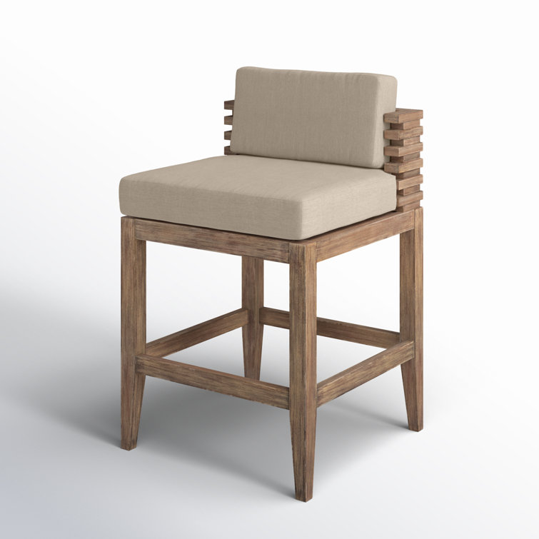 Taupe Cushion Light Brown Eucalyptus Wood Outdoor Bar Stool