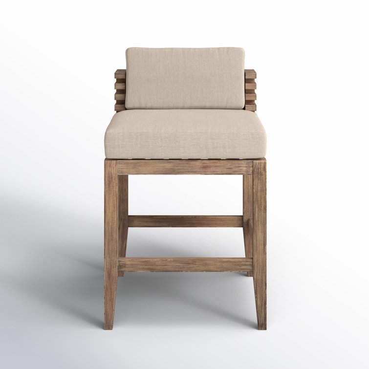 Taupe Cushion Light Brown Eucalyptus Wood Outdoor Bar Stool