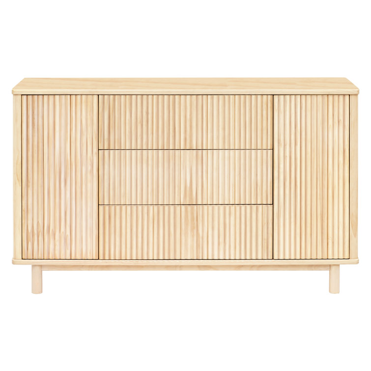 Blonde Wood Large Tambour Panel Dresser with Casters