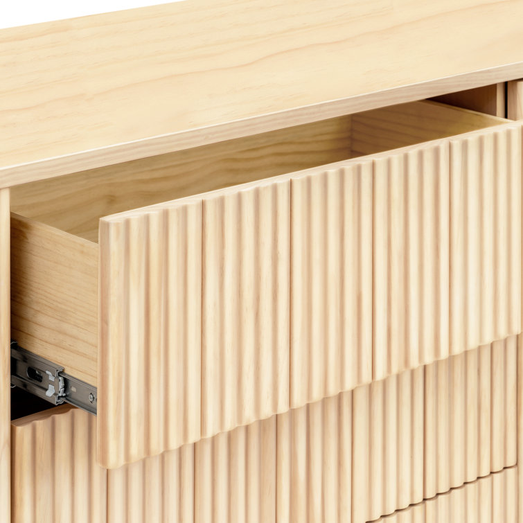 Blonde Wood Large Tambour Panel Dresser with Casters