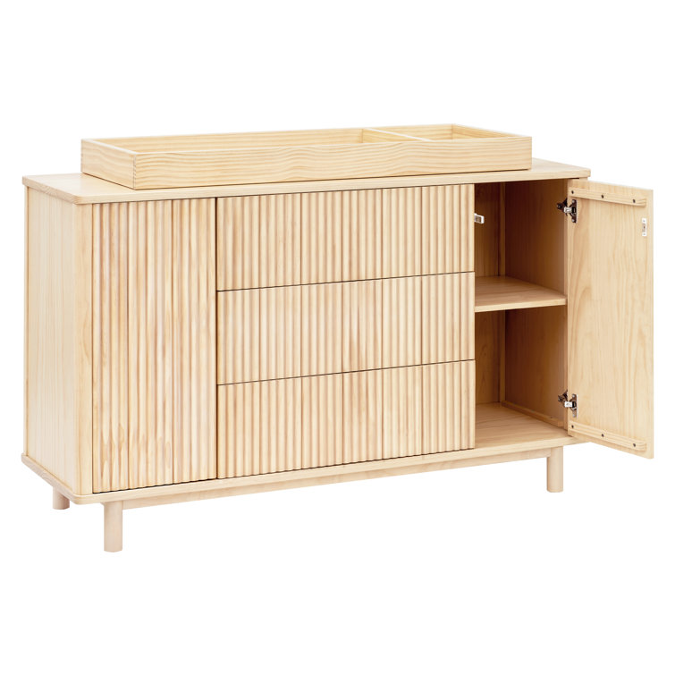 Blonde Wood Large Tambour Panel Dresser with Casters