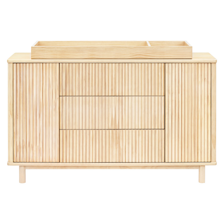 Blonde Wood Large Tambour Panel Dresser with Casters