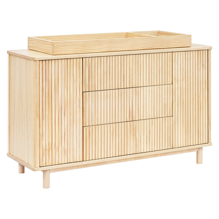 Blonde Wood Large Tambour Panel Dresser with Casters