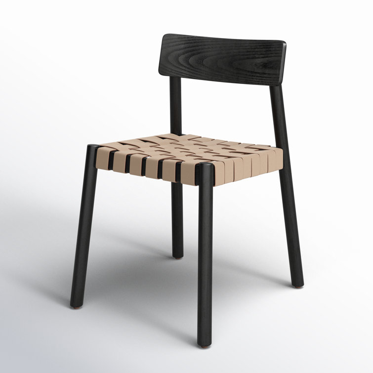 Modern Black Ash Wood & Woven Leather Side Chair