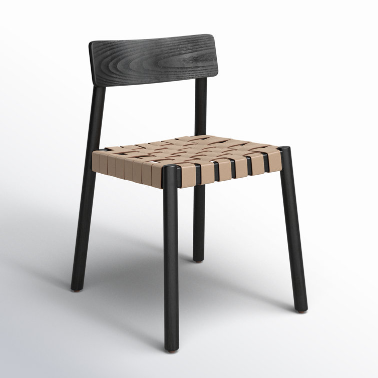 Modern Black Ash Wood & Woven Leather Side Chair
