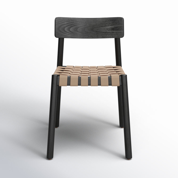 Modern Black Ash Wood & Woven Leather Side Chair