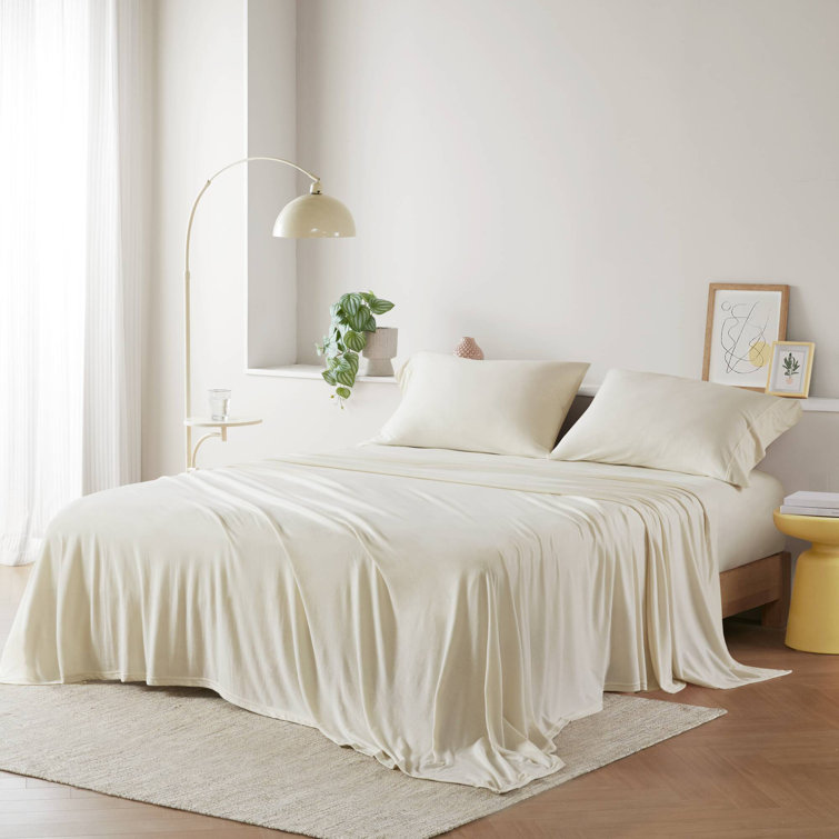 Cream Twin Cotton Blend Jersey Knit Sheet Set